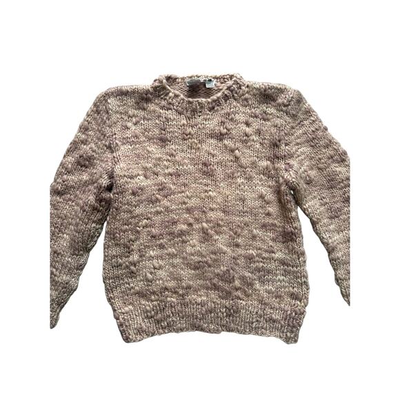 Chunky Hand Knit Wool Sweater Women’s M Beige Textured Bobble Knit Cozy Pullover - Picture 3 of 7